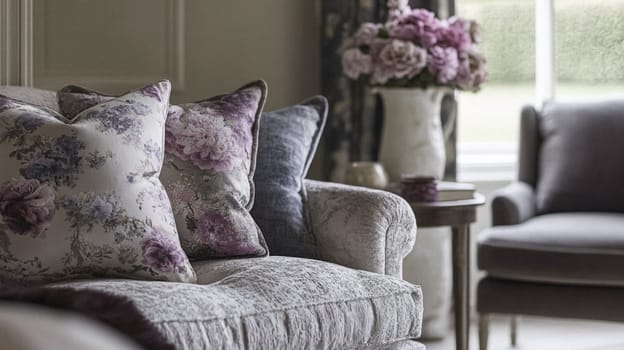 Winter interior design and decoration, elegant country cottage style room, soft neutral tones and cosy atmosphere in an English countryside manor home interior idea