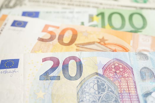 Euro and US dollar banknote cash money, finance economic banking business exchange market concept.