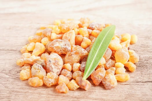 Frankincense or olibanum aromatic resin used in incense and perfumes.