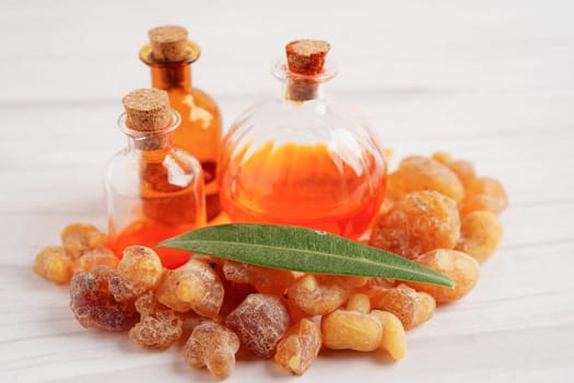 Frankincense or olibanum aromatic resin used in incense and perfumes.