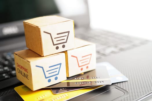 Online shopping, Shopping cart box with credit card , import export, finance commerce.