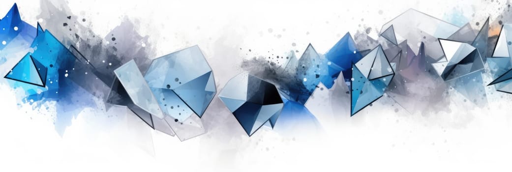 Abstract watercolor artwork mixed with buzzy geometric shapes for background of social media banner generative AI image