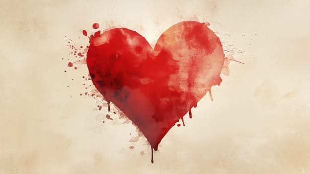 Red watercolor grunge heart Valentines Day abstract background