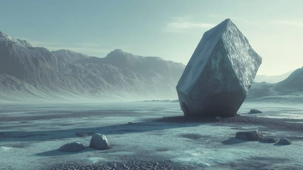 Large polygonal stone on the mountains landscape