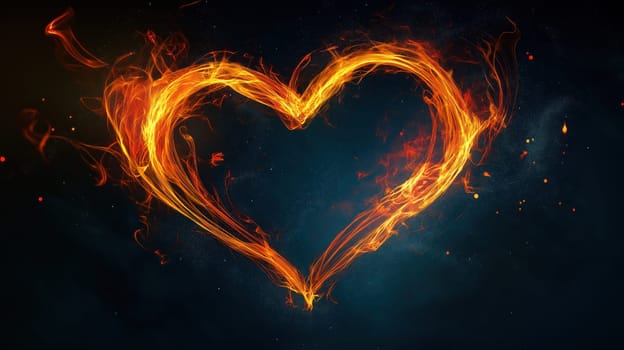 Glowing fiery heart shape abstract background. St Valentines Day design