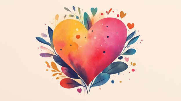 Abstract colorful heart illustration with floral elements, hand-drawn style