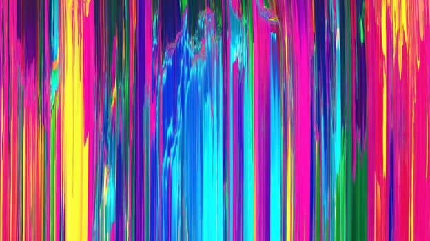 Colorful abstract glitch effect with vertical distorted lines in neon and bright hues, vibrant digital art