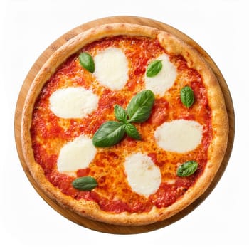 pizza margherita top flat view over white, AI generated image