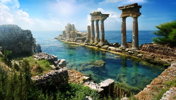 ruins of the island of Atlantis, AI generated image