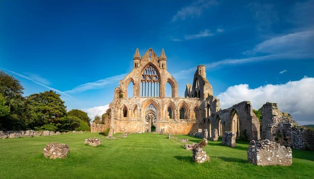 ruins of roofless gothic cathedral, AI generated image