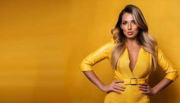 pretty young woman dressed in yellow, AI generated image