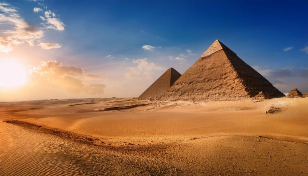 ancient egyptian pyramids in the desert sand, AI generated image