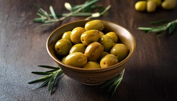 bowl of green olives, AI generated image