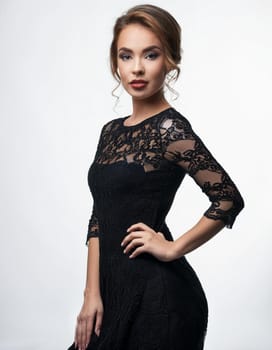 pretty young woman in black lace dress, AI generated image