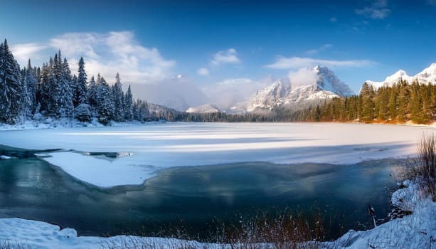 winter frozen lake scene, AI generated image
