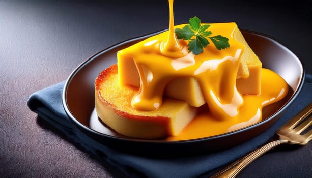melted cheddar cheese on toast, AI generated image