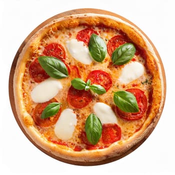 pizza margherita top flat view over white, AI generated image