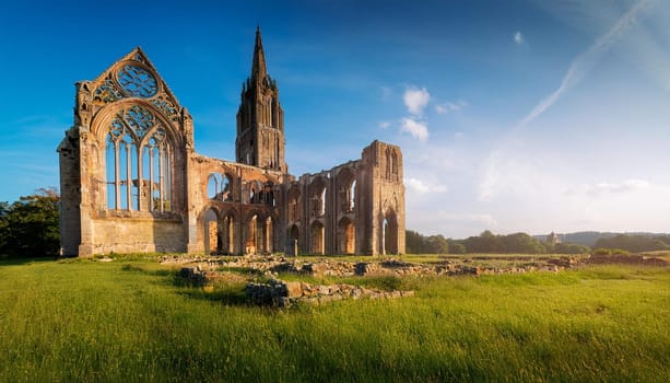 ruins of roofless gothic cathedral, AI generated image