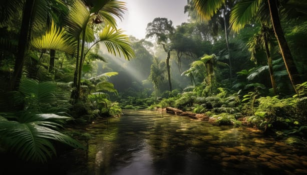 tropical rainforest landscape scene, AI generated image