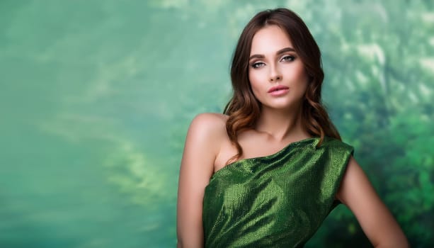pretty young woman dressed in green, AI generated image