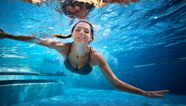 pretty young woman swimming, AI generated image