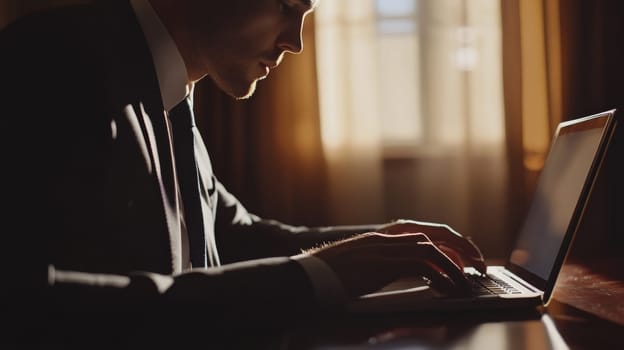 a man works in an office on a laptop , Generative AI, people