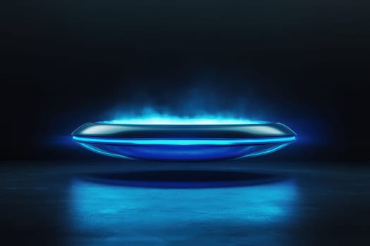 A blue object with a blue light on it. The object is in the center of the image