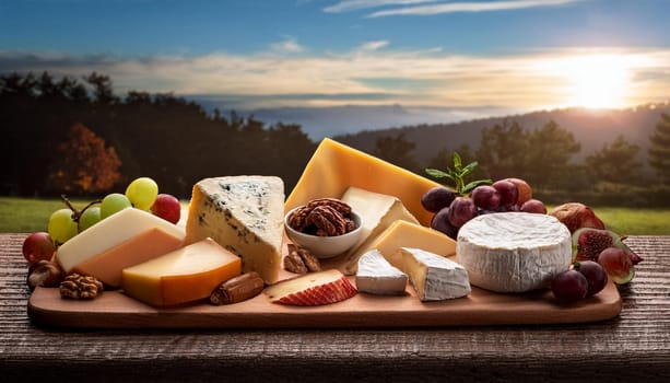 mixed cheeses cutting board, AI generated image