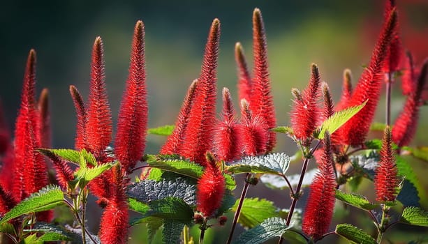 acalypha hispida the chenille plant red flowers, AI generated image