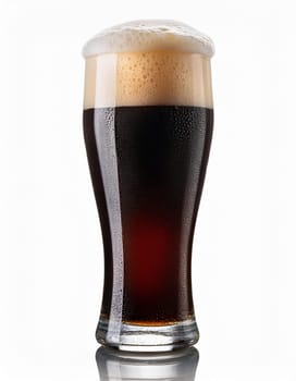 pint of dark beer over white background, AI generated image