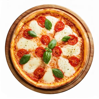 pizza margherita top flat view over white, AI generated image