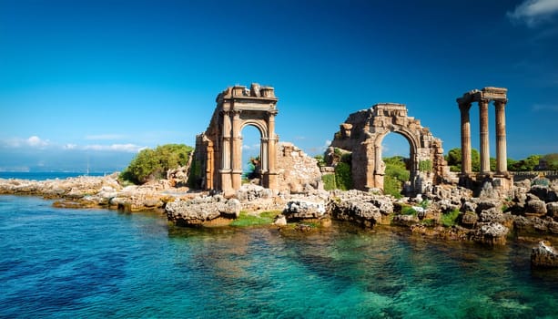 ruins of the island of Atlantis, AI generated image