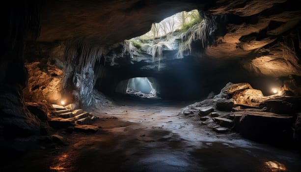underground cave cavern grotto, AI generated image