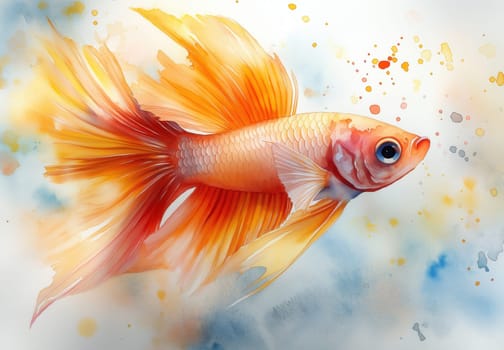 Watercolor illustration of a colorful fish on a white background. Selective focus.