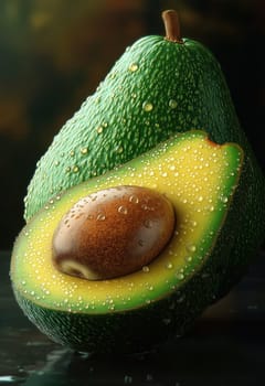 3D fresh avocado close-up. Selective focus.