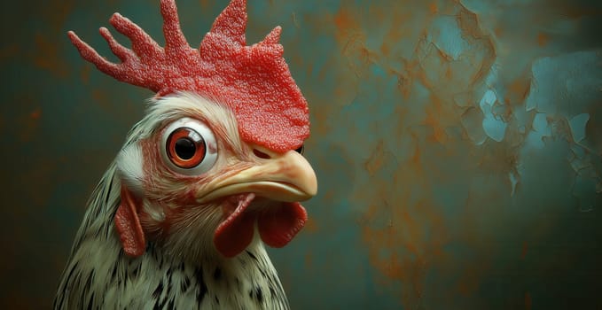 Fancy rooster on textured background. Selective focus.