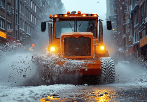 Snow removal from city streets. Selective focus.