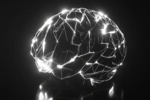Brain on black background with glowing neurons and connections. Cerebrum