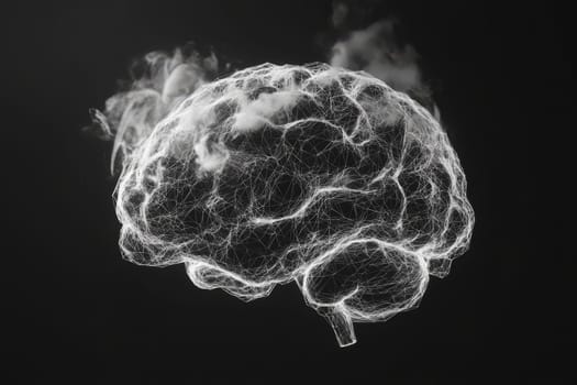 Brain on black background with neurons and connections. Cerebrum. Mental health day