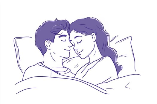 Love romantic couple sleeping in bed. Relationships concept. Valentine day