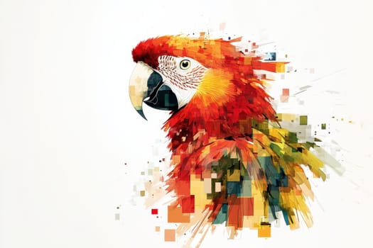 This vibrant abstract illustration captures the essence of a parrot with geometric shapes and colorful brush strokes, celebrating wildlife and creativity.