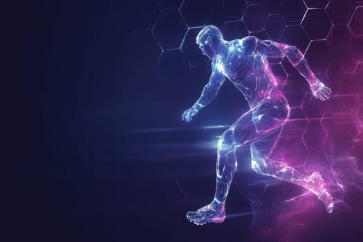 This captivating illustration depicts an abstract human figure in motion, highlighted by vibrant light effects and a dynamic design.