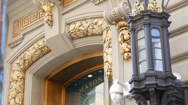 New York City, United States - 6 Sept 2023: Grand Lodge of Masons building facade on Manhattan street. Freemasons headquarters architecture. Masonry organization in NYC, USA. Masonic Hall exterior.