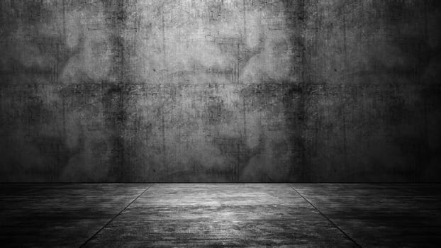 Black wall with plastered concrete floor. Abstract pattern of a cement wall. Mockup. Copy space. Wallpaper or texture background