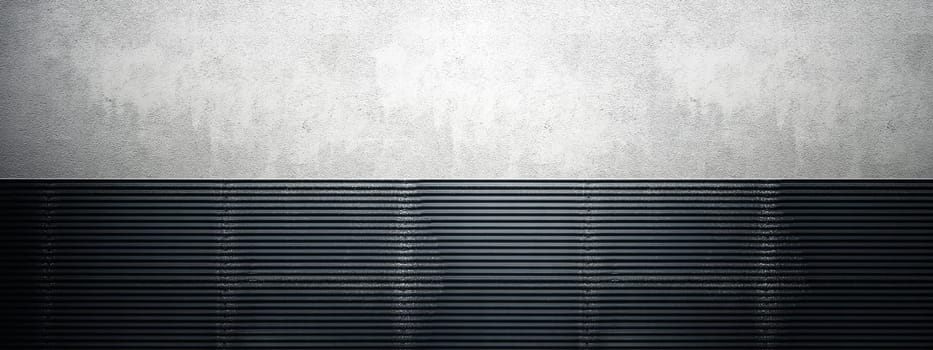 Closeup view of a black wall. Abstract pattern of a concrete and corrugated metal wall. Mockup. Copy space. Wallpaper or texture background