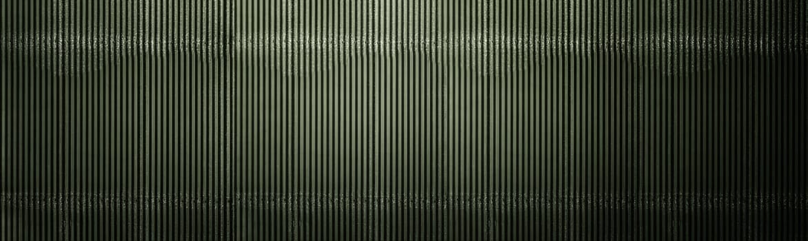 Closeup view of metal sheet wall. Abstract pattern of a corrugated metal wall. Mockup. Copy space. Wallpaper or texture background