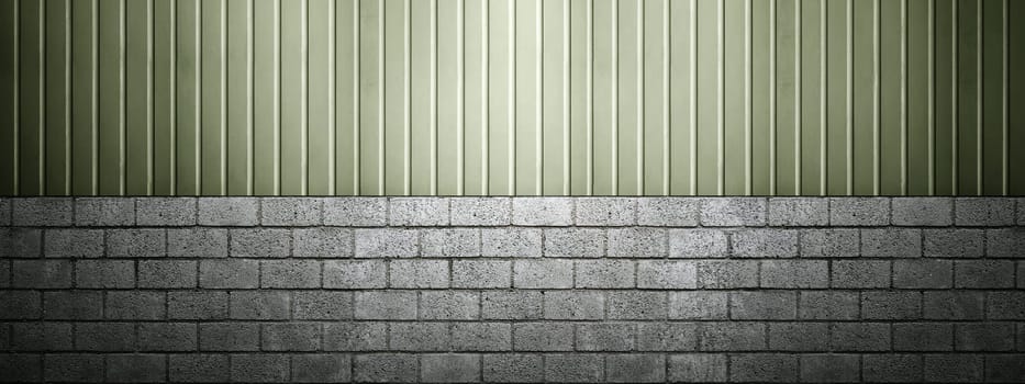 Closeup view of gray wall. Abstract pattern of a wall with brick and horizontal ribbed lines. Mockup. Copy space. Wallpaper or texture background