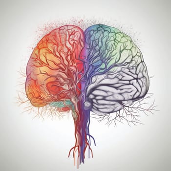 Multicolored hemispheres of the human brain.