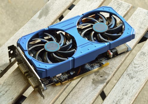 side view of graphics card, graphics card with blue color