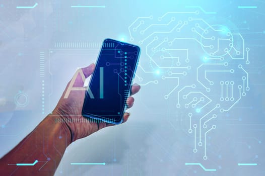 Conceptual media images in the era of artificial intelligence and IoT (hands on smartphones)